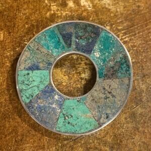 Taxco Los Castillo Brooch/Pendant Sterling Silver w/ Inlayed Turquoise